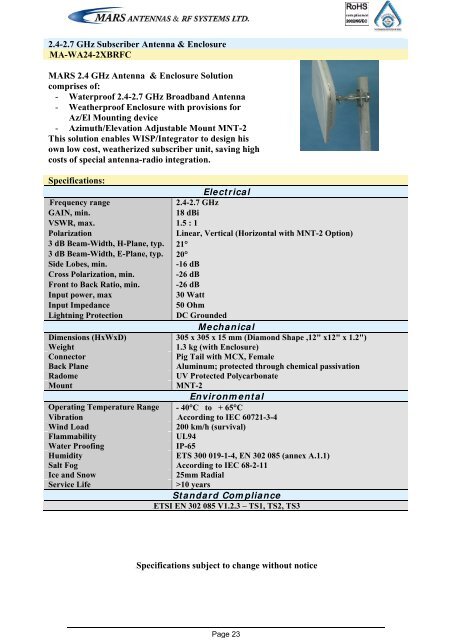 Broadband Access Antennas (WLL,WLAN,WiMAX,802.11) - Gigacomp