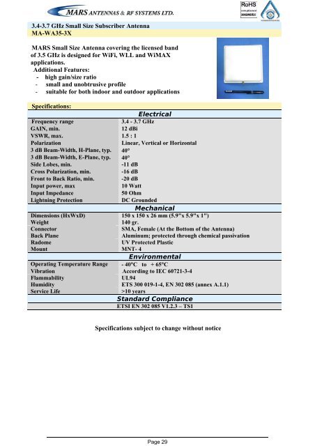 Broadband Access Antennas (WLL,WLAN,WiMAX,802.11) - Gigacomp