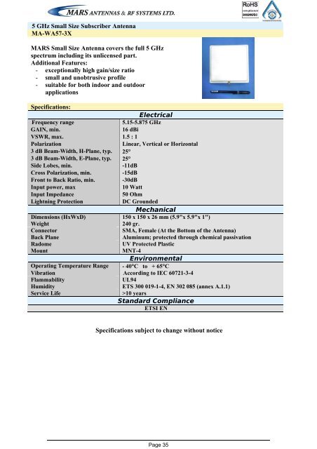 Broadband Access Antennas (WLL,WLAN,WiMAX,802.11) - Gigacomp