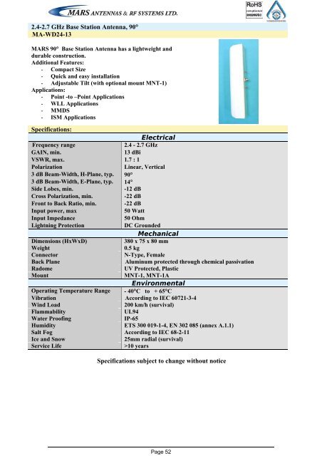 Broadband Access Antennas (WLL,WLAN,WiMAX,802.11) - Gigacomp