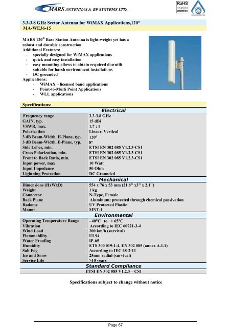 Broadband Access Antennas (WLL,WLAN,WiMAX,802.11) - Gigacomp