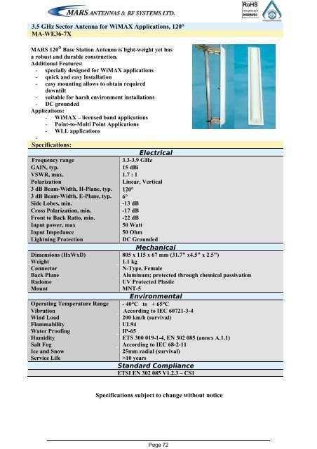 Broadband Access Antennas (WLL,WLAN,WiMAX,802.11) - Gigacomp