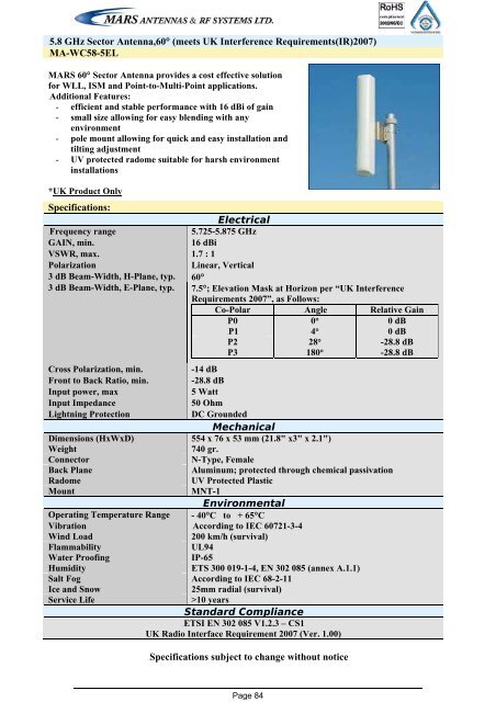 Broadband Access Antennas (WLL,WLAN,WiMAX,802.11) - Gigacomp