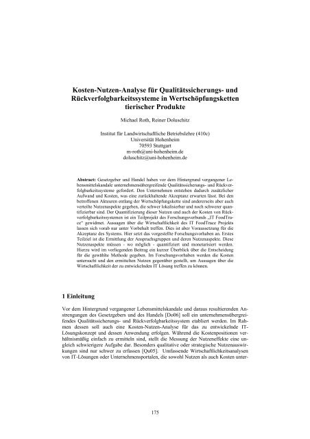 Kosten-Nutzen-Analyse für Qualitätssicherungs- und ... - Die GIL