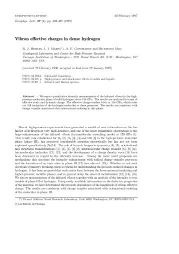 Vibron effective charges in dense hydrogen - Geophysical Laboratory