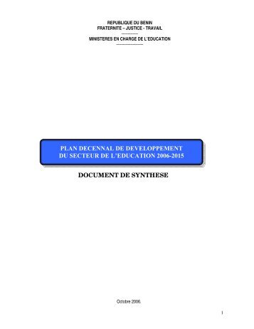plan decennal de developpement du secteur de l'education 2006 ...