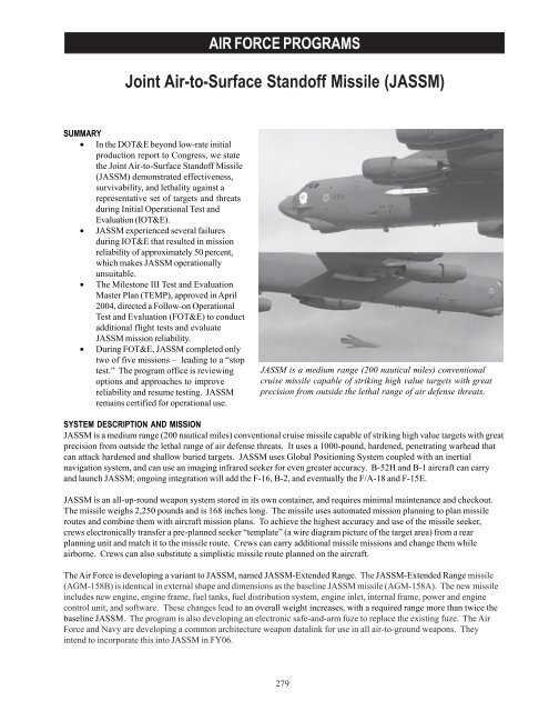 Joint Air-to-Surface Standoff Missile (JASSM) - DOT&E