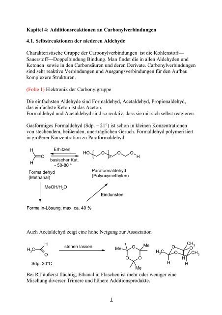 Additionsreaktionen an Carbonylverbindungen - Institut für ...