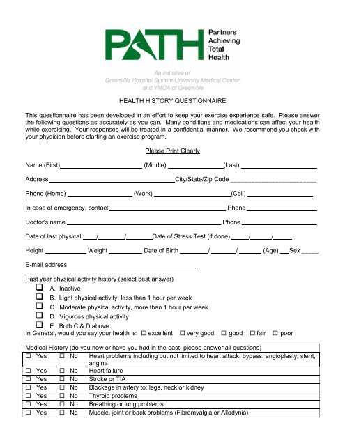 health history questionnaire this questionnaire has been