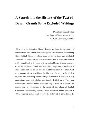 A Search into the History of the Text of Dasam Granth Some ...