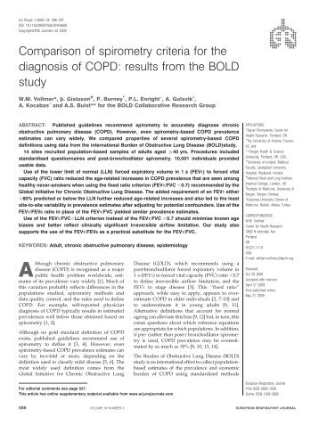 Comparison of spirometry criteria for the diagnosis of COPD ... - GOLD