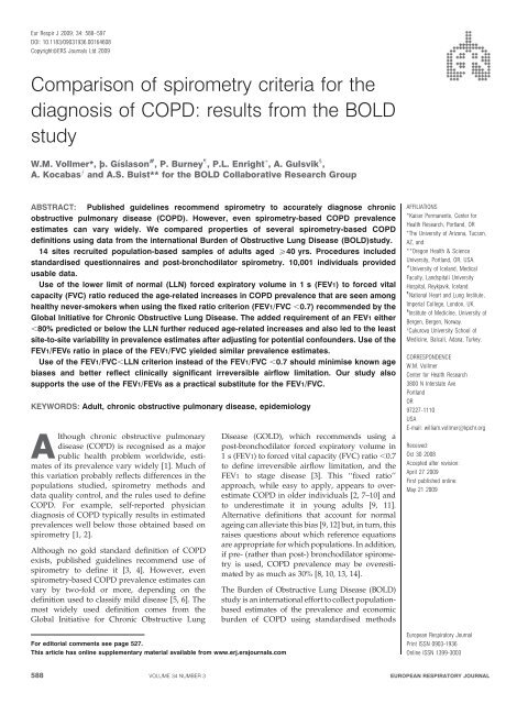 Comparison of spirometry criteria for the diagnosis of COPD ... - GOLD