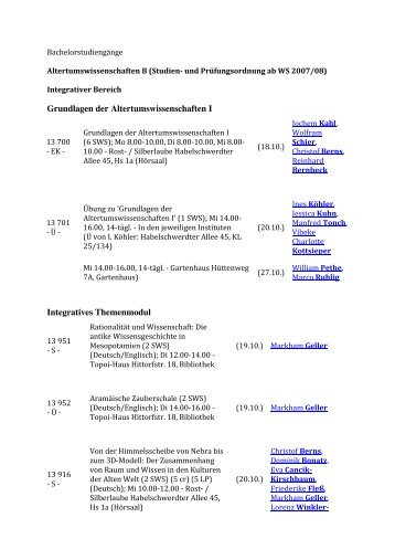 Grundlagen der Altertumswissenschaften I Integratives Themenmodul