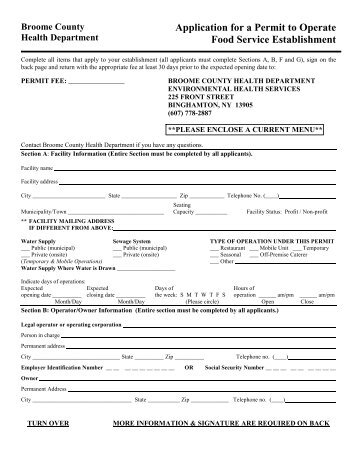 Application for a Permit to Operate Food Service ... - Broome County