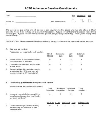 ACTG Adherence Baseline Questionnaire