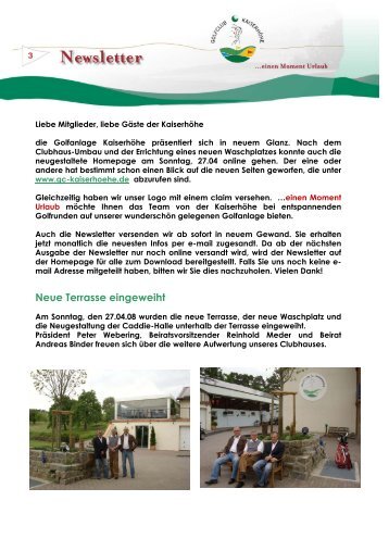 Newsletter - Golfclub Kaiserhöhe