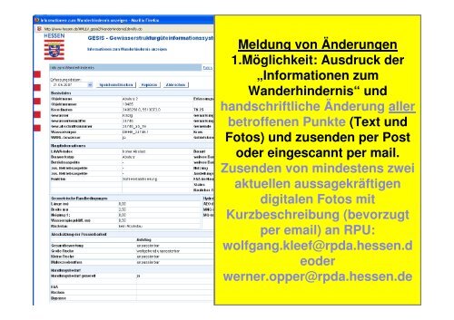 Die Datenbank Wanderhindernisse der hessischen ...