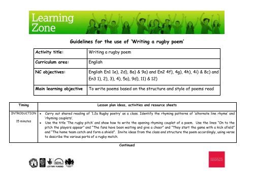 Writing a poem about rugby - Guidelines - Gloucester Rugby Heritage