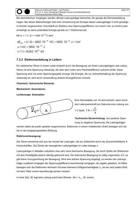 Skript zur Vorlesung Physik Teil 1 (Sommersemester) und Teil 2 ...