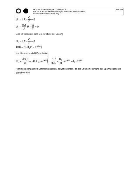 Skript zur Vorlesung Physik Teil 1 (Sommersemester) und Teil 2 ...