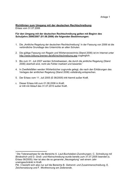 Richtlinien zum Umgang mit der deutschen Rechtschreibung - Bremen