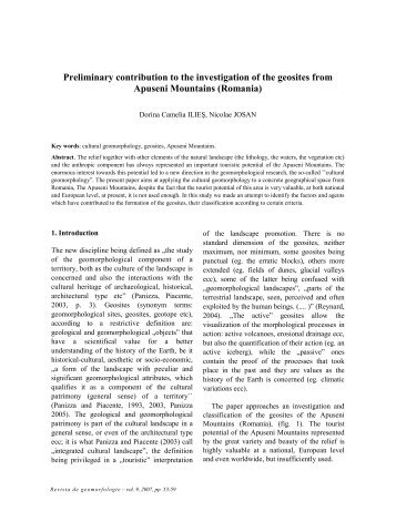 Preliminary contribution to the investigation of the ... - geomorfo.ro