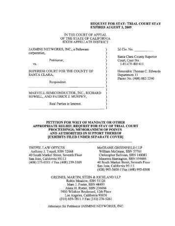 Jasmine Networks, Inc. v. Superior Court Petition for Writ of Mandate