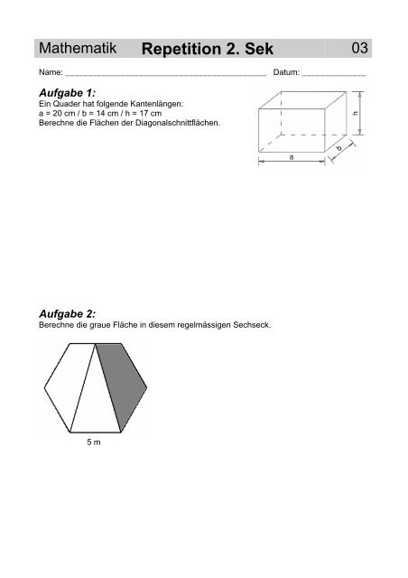 Mathematik Repetition 2. Sek - Gegenschatz.net