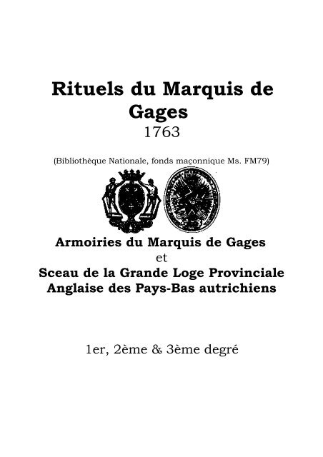 Rituels du Marquis de Gages - Grand Lodge Bet-El