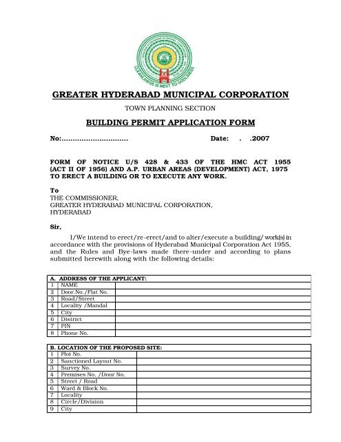 Building Permit Application Form - Greater Hyderabad Municipal ...