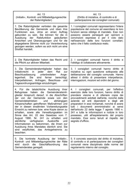 Satzung der Gemeinde Mölten Statuto del Comune di Meltina