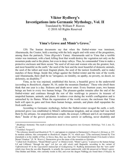 Yima's Grove and Mimir's Grove - Germanic Mythology