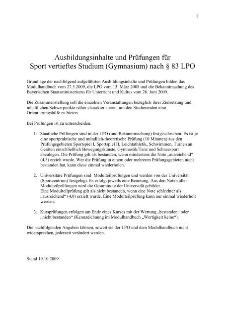 Ausbildungsinhalte Und Prufungen Fur Universitat Regensburg