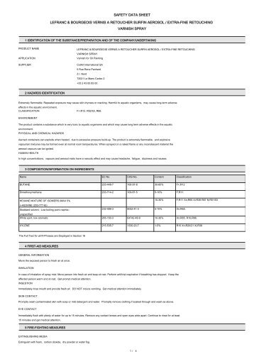 safety data sheet lefranc & bourgeois vernis a ... - Mondo Artista