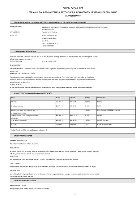 safety data sheet lefranc & bourgeois vernis a ... - Mondo Artista