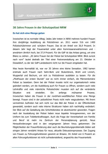 30 Jahre Frauen in der Schutzpolizei NRW - (GdP) - Kreisgruppe ...