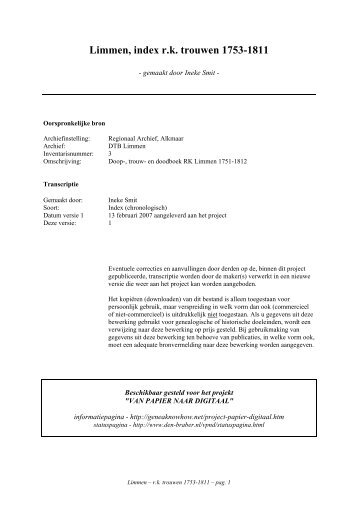 Limmen, index r.k. trouwen 1753-1811 - Geneaknowhow.net