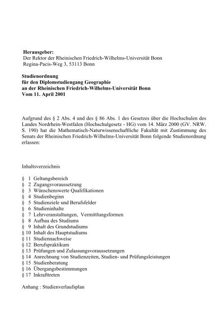 Studienordnung - Geographisches Institut der Universität Bonn