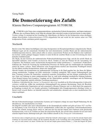 Die Domestizierung des Zufalls in Klarenz Barlows ... - Georg Hajdu