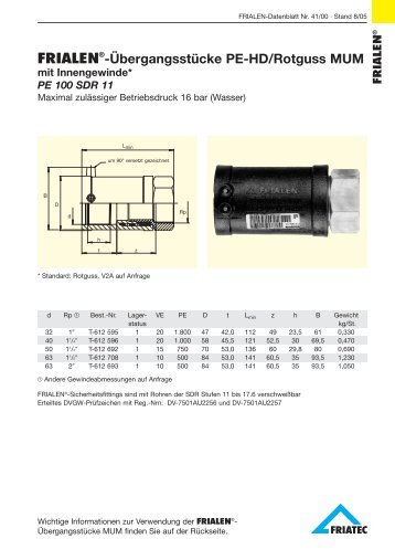 FRIALEN®-Übergangsstücke PE-HD/Rotguss MUM