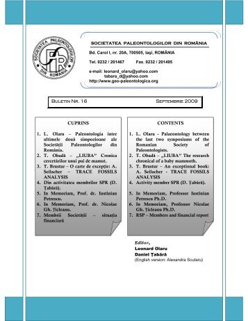 Buletin 16 - Societatea Paleontologilor din România