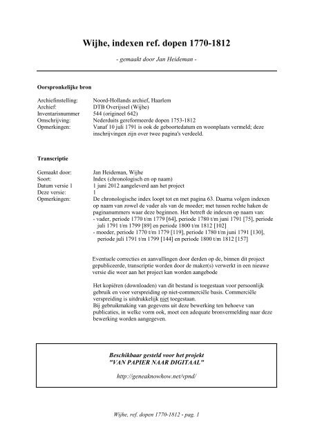 Wijhe, indexen ref. dopen 1770-1812 - Geneaknowhow.net