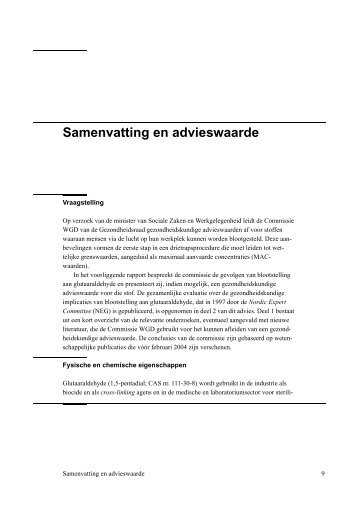 Samenvatting en advieswaarde - Gezondheidsraad