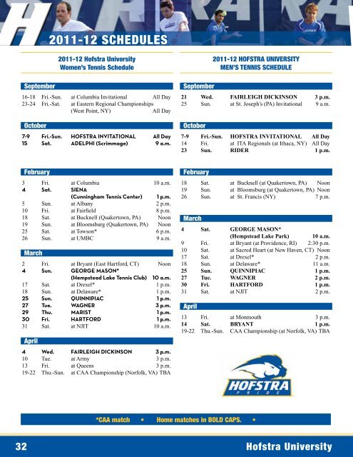 2011– 12 Men's and woMen's Tennis - GoHofstra.com