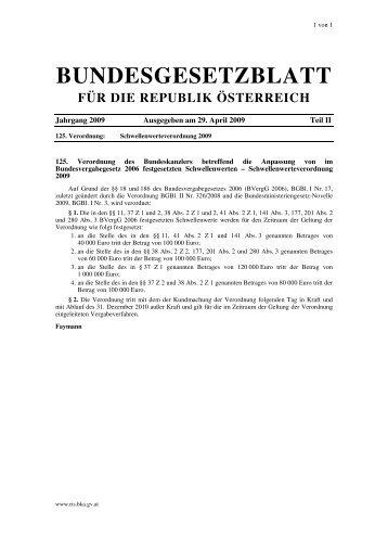 Schwellenwerteverordnung 2009 - Österreichischer Gemeindebund