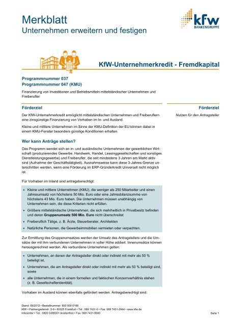 Merkblatt KfW-Unternehmerkredit – Fremdkapital (PDF, 75 KB)