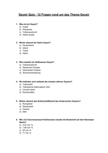 Geysir Quiz - 12 Fragen rund um das Thema ... - Geysir Andernach