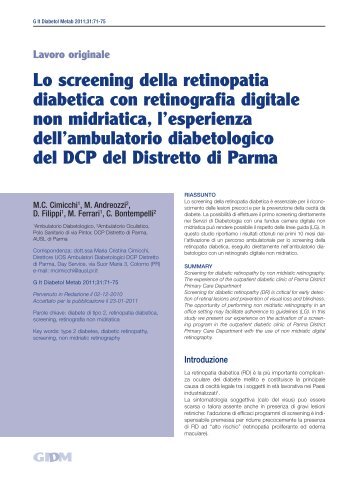 Lo screening della retinopatia diabetica con retinografia digitale non ...