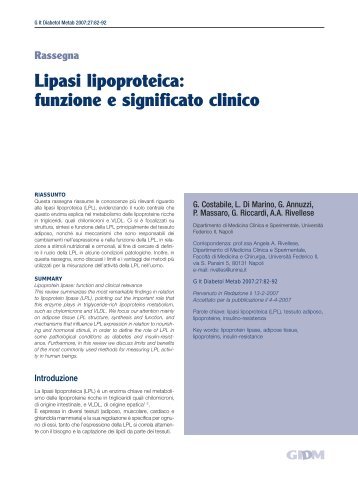 Lipasi lipoproteica - Giornale Italiano di Diabetologia e metabolismo