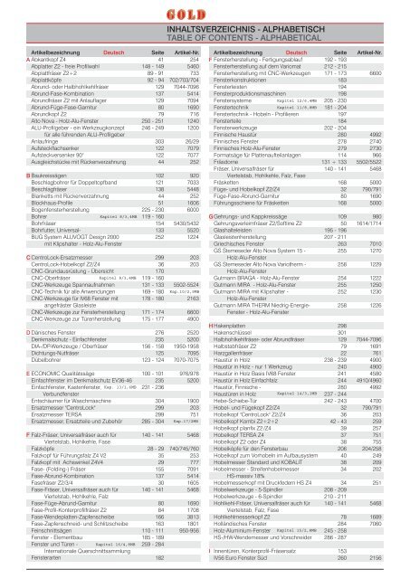 inhaltsverzeichnis - alphabetisch table of contents - alphabetical